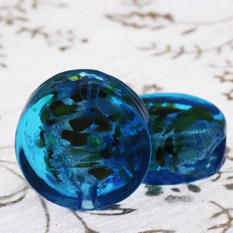 Venetian glass pastilles beads turquoise 16x6mm 2pcs SZWEPA036