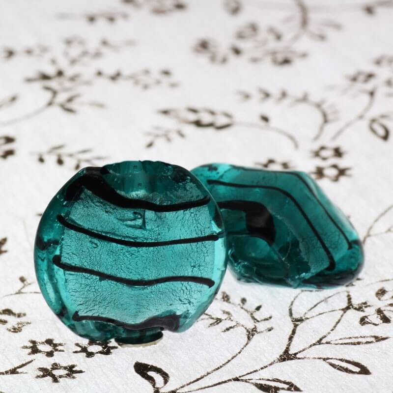 Venetian glass pastilles beads turquoise 18x17x10mm 2pcs SZWEPA049
