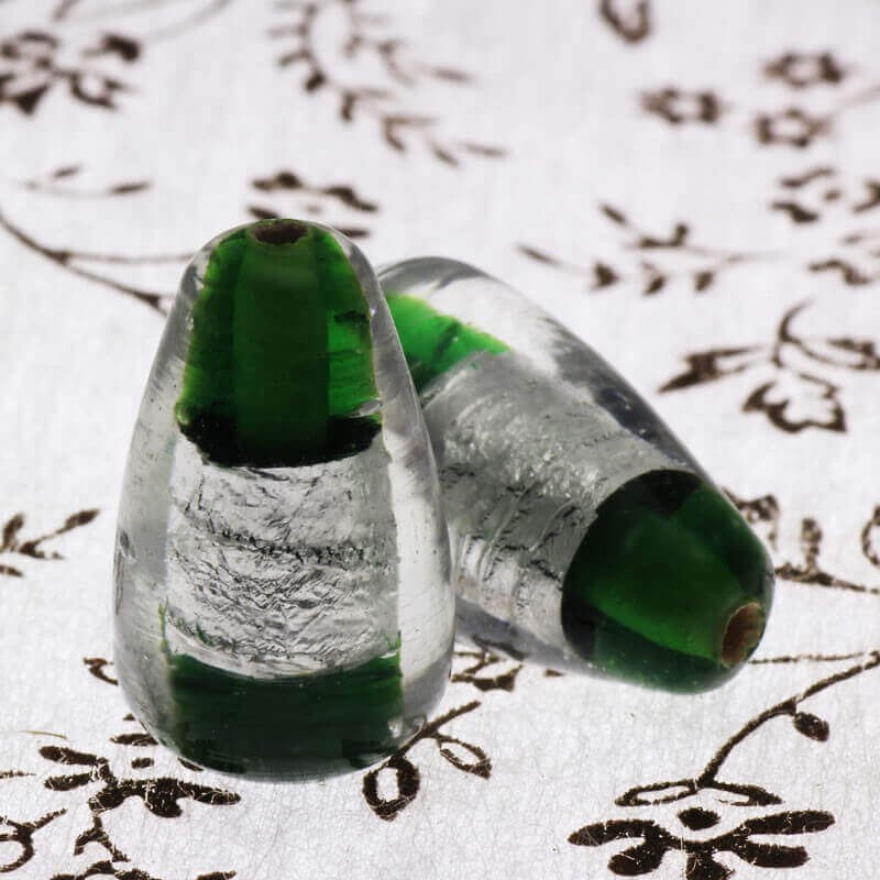 Venetian glass teardrop beads green 22x13mm 2pcs SZWEKR001