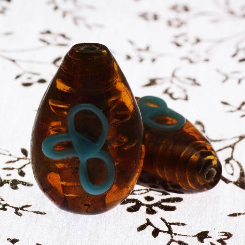 Venetian glass teardrop beads brown 25x16x10mm 2pcs SZWEKR012