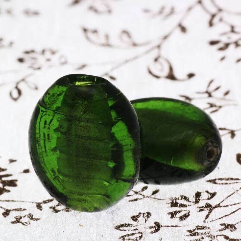 Venetian glass olive beads green 22x17x9mm 2pcs SZWEOL001