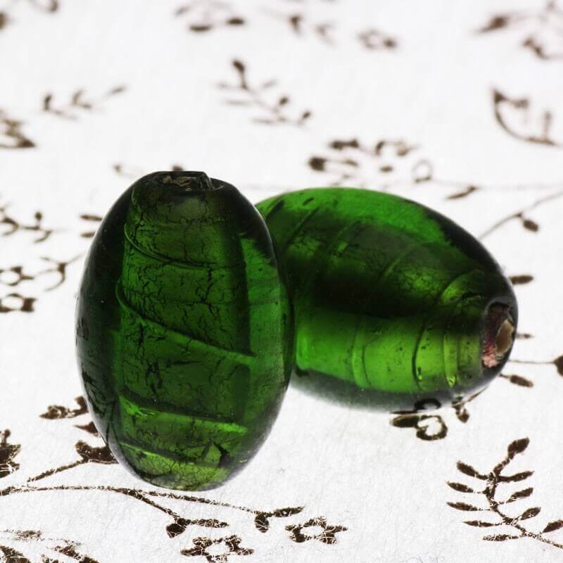 Venetian glass olive beads green 18x14mm 2pcs SZWEOL004