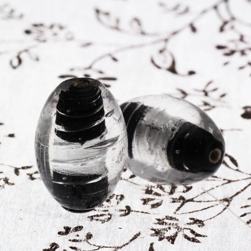 Venetian glass olive beads black 18x14mm 2pcs SZWEOL008
