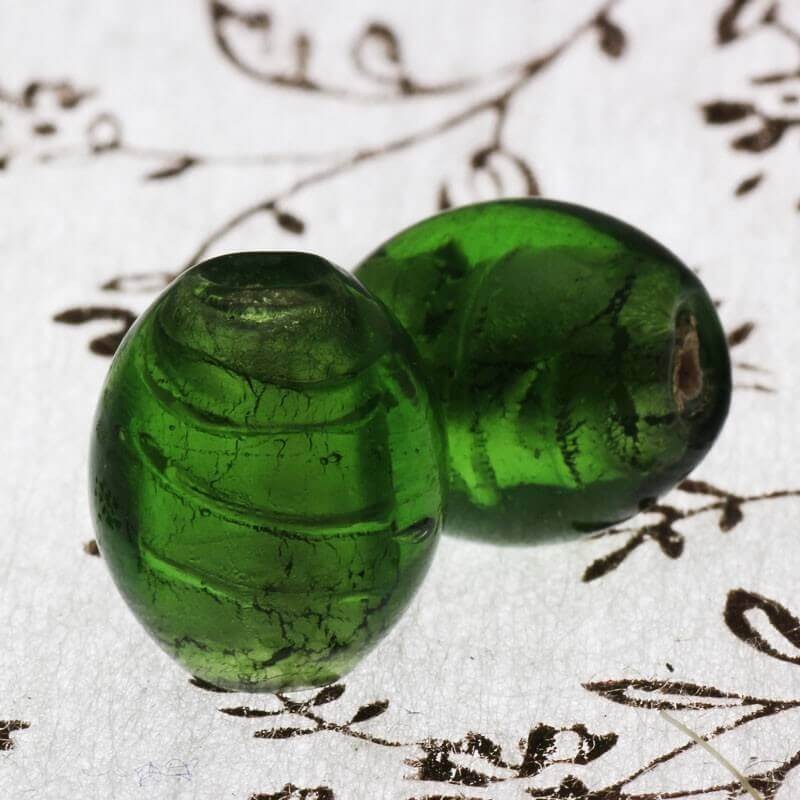 Venetian glass olive beads green 18x14mm 2pcs SZWEOL021