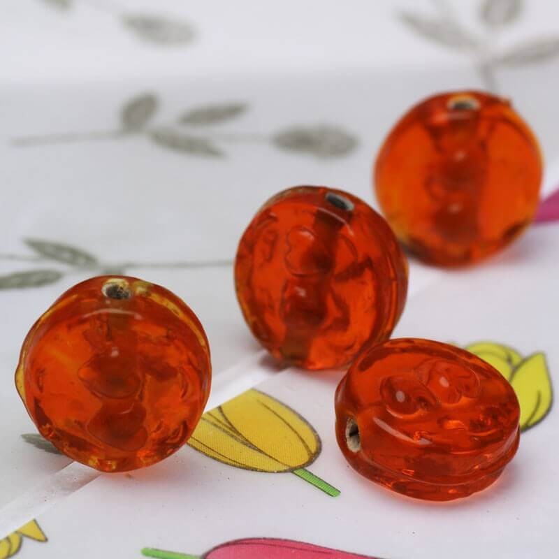 Pellets with a pattern pressed glass orange 10x6mm 4pcs SZZWIK026