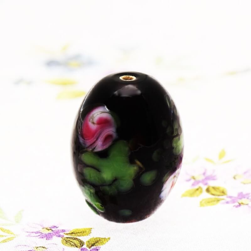 Lampwork olive beads with rose violet 18x14mm 1pc SZLAOL005