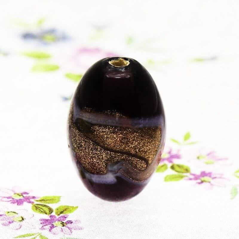 Lampwork olive beads violet 20x14mm 1pc SZLAOL007