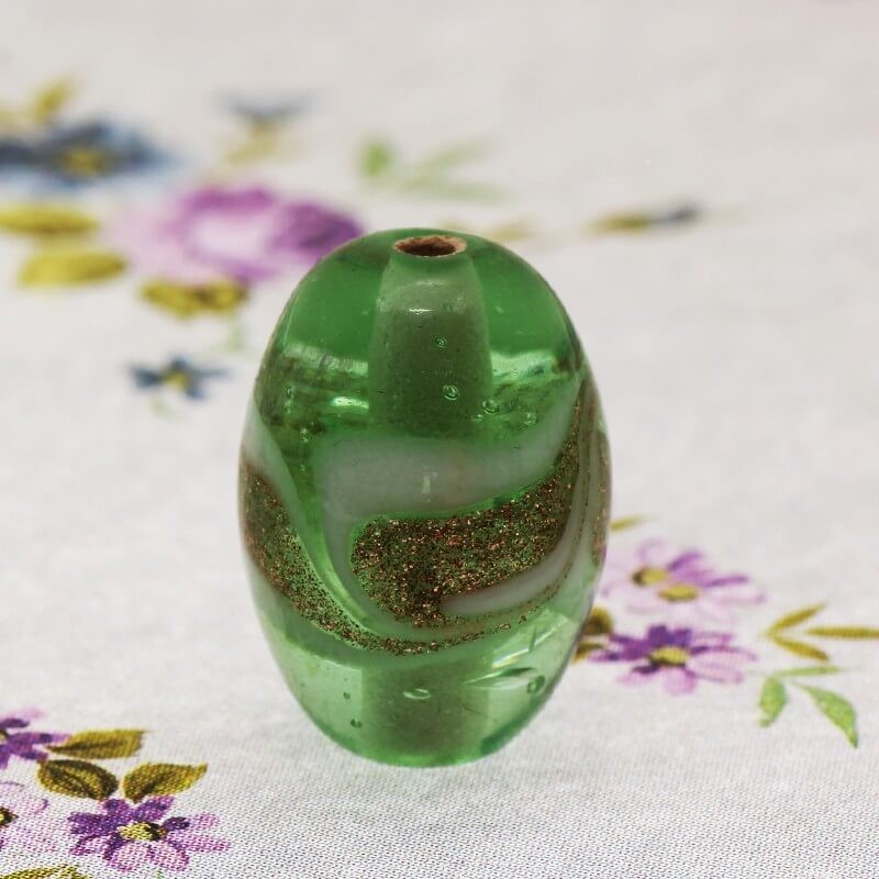 Lampwork olive beads mint 20x14mm 1pc SZLAOL014