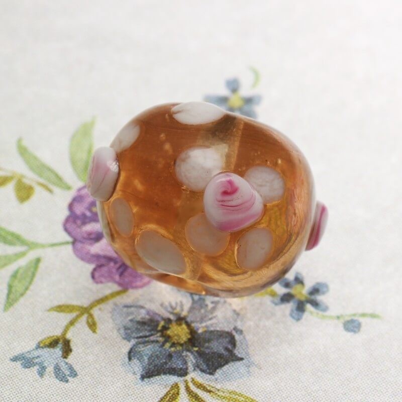 Lampwork bead, pink champagne ball, 16mm 1pc ROUTE 217