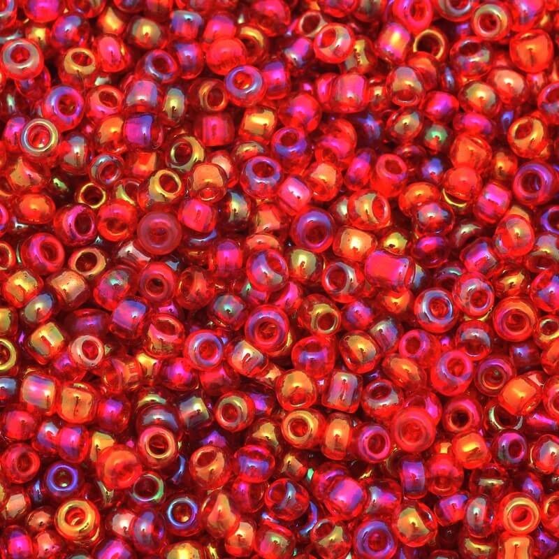 Small iridescent red beads - rainbow mix (11/0) 2x2mm 25g SZMN22IR005