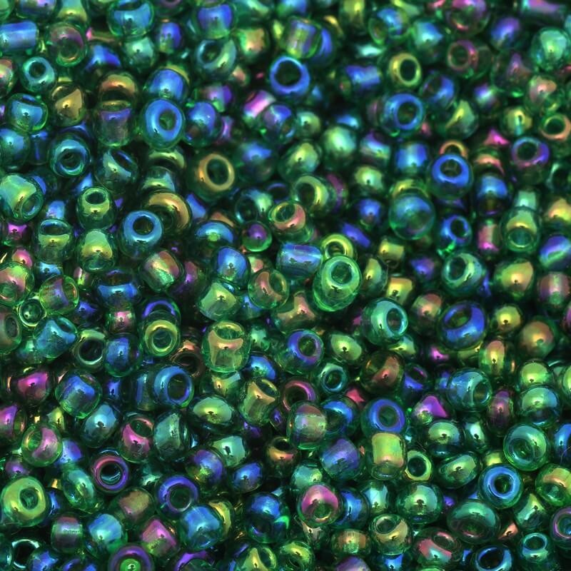 Fine iridescent emerald beads - iridescent mix (11/0) 2x2mm 25g SZMN22IR013