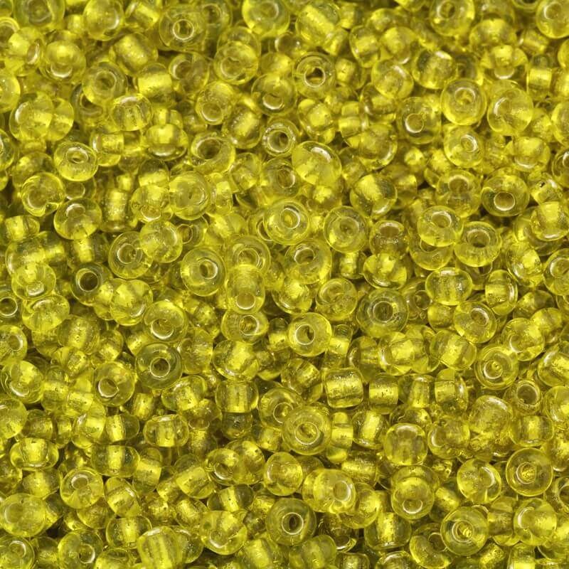 Small transparent beads on silver foil lime yellow (11/0) 2x2mm 25g SZMN22SF011