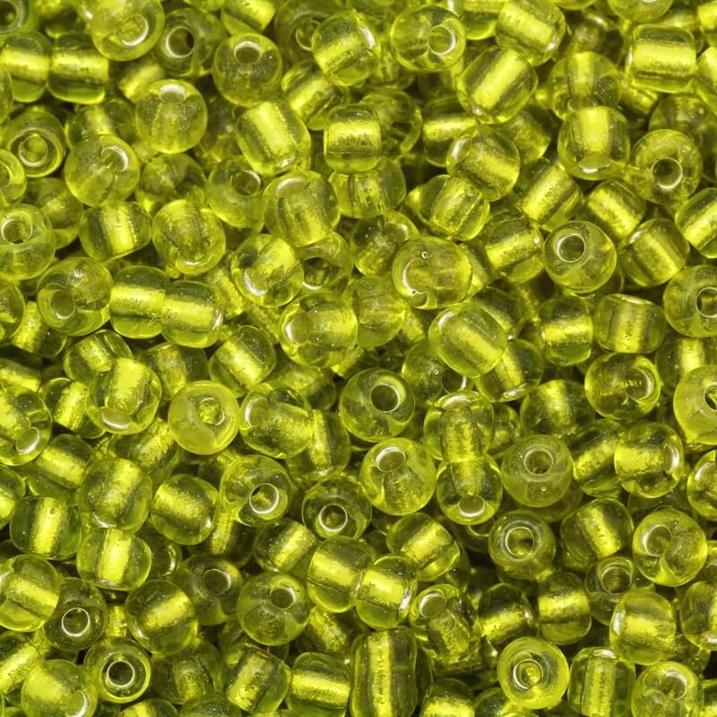 Small transparent beads on silver foil lime (9/0) 2x3mm 25g SZMN23SF002