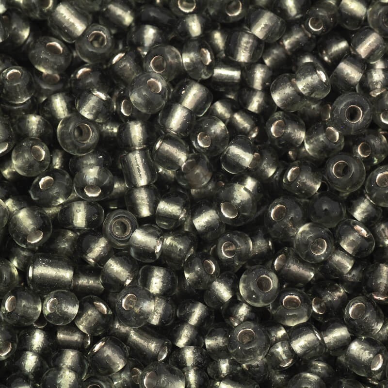 Small transparent beads on silver foil, graphite (9/0) 2x3mm 25g SZMN23SF009