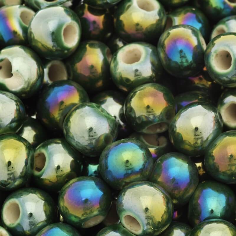 Ceramic ball 8mm dark sea green rainbow gloss 3pcs CKU08Z28
