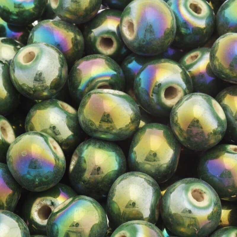 Ceramic ball 10mm dark sea green rainbow gloss 2pcs CKU10Z28