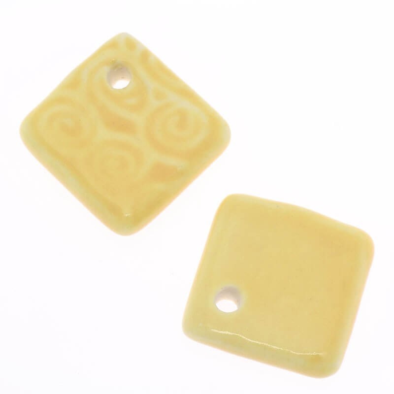 Porcelain square pendant, embossed yellow 20x4mm 1pc CIN006A