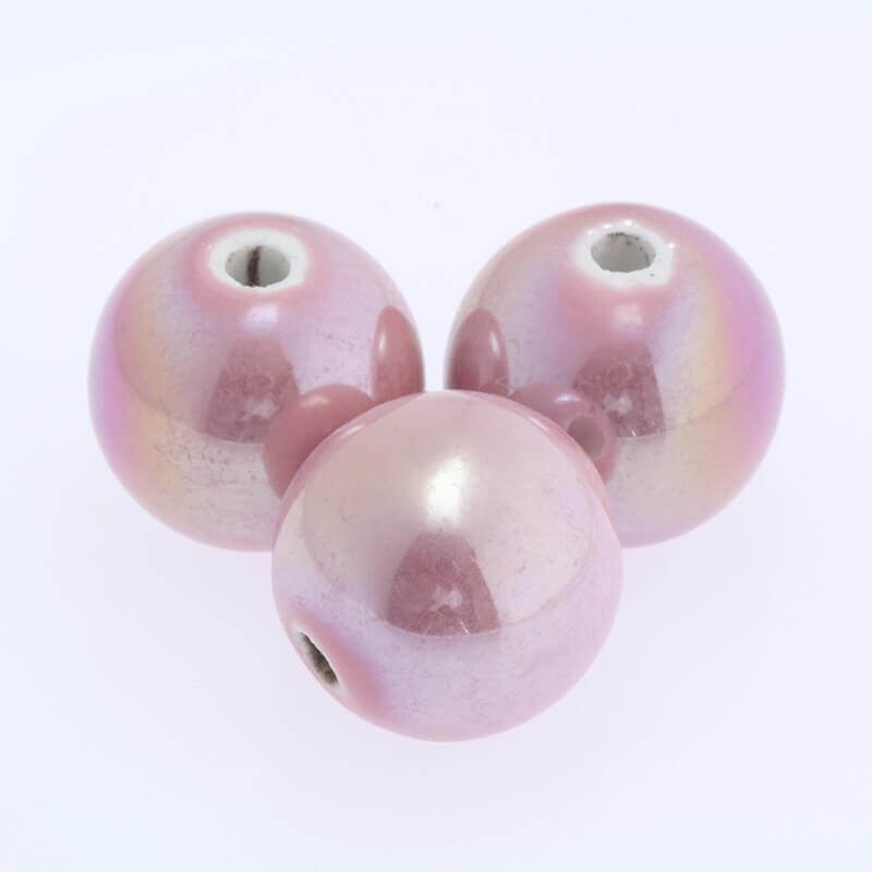 Ceramic ball 16mm pastel pink rainbow gloss 1pc CKU16R08H