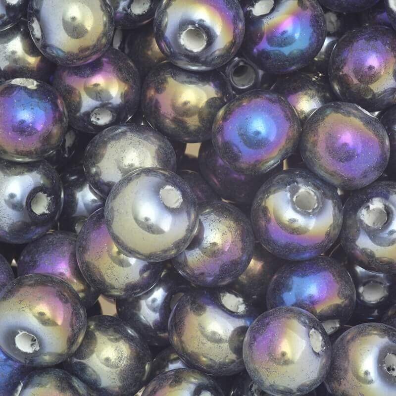 Ceramic ball 12mm, black, rainbow gloss 1pc CKU12S17