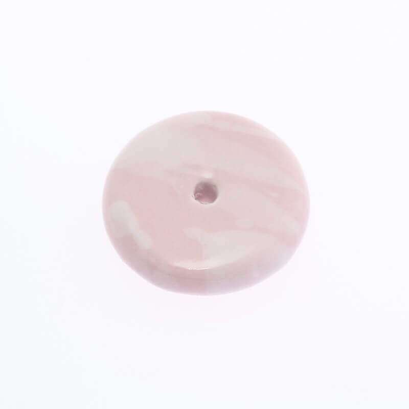 Flat ceramic disc 21mm pink with white streaks 1pc CDY01R