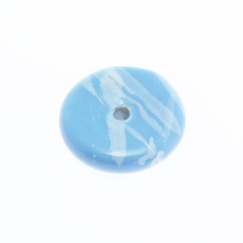 Flat ceramic disc 21mm blue with white streaks 1pc CDY03N