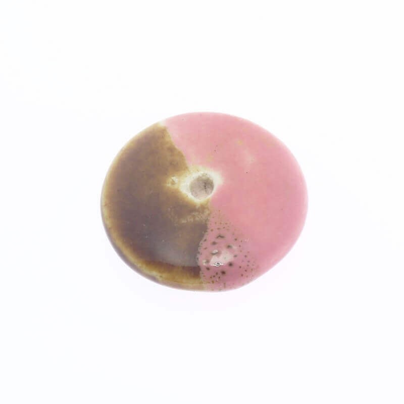 Flat ceramic disc 21mm pink-brown 1pc CDY04RB