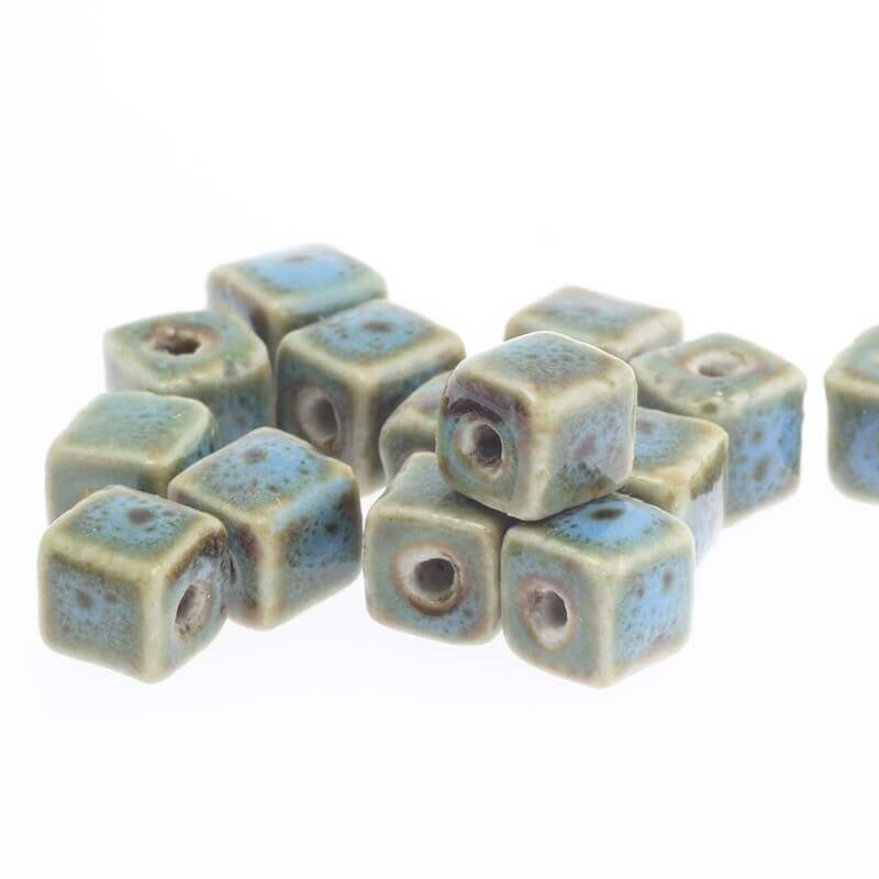 Ceramic cube 8mm blue 3pcs CKO08JN