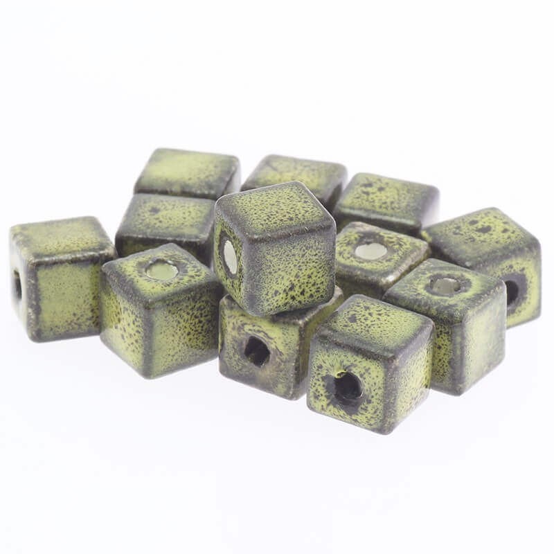 Ceramic cube 8mm green-black 3pcs CKO08JZCZ