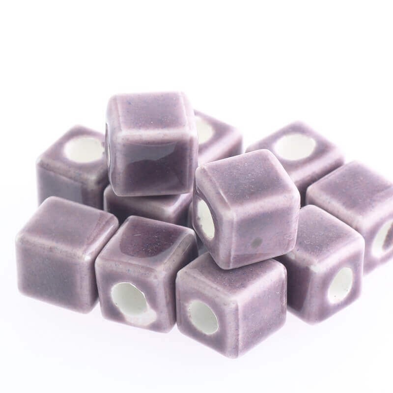 Ceramic cube 10mm cool purple 2pcs CKO10F07