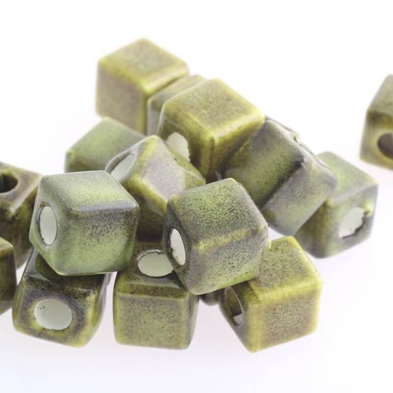 Ceramic cube 10mm green-yellow 2pcs CKO10JZZO