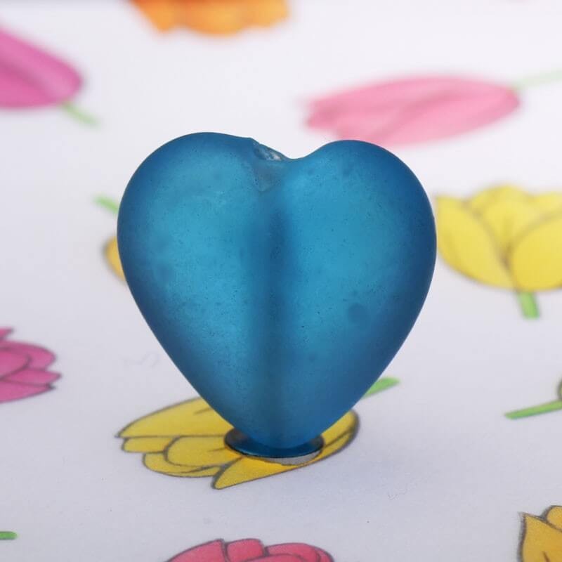 Heart bead, matte blue 15mm, 3pcs SZMASES009