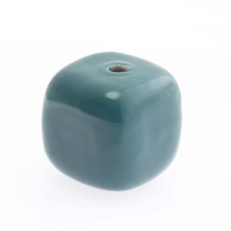 Cube ceramic hollow bead sea green 32mm 1pc CKO35Z12