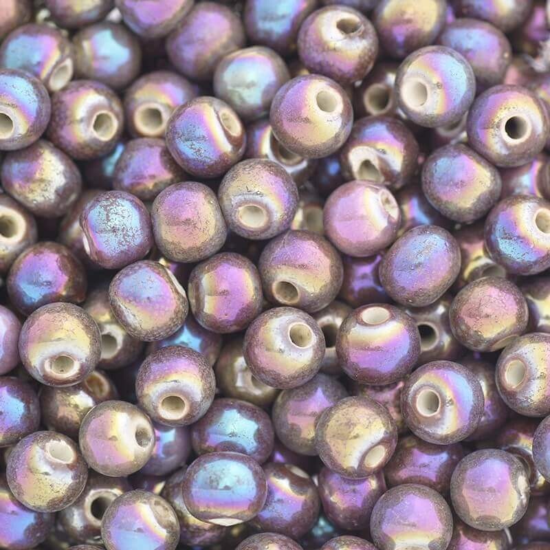 Ceramic ball 6mm cool violet rainbow gloss 3pcs CKU06F17