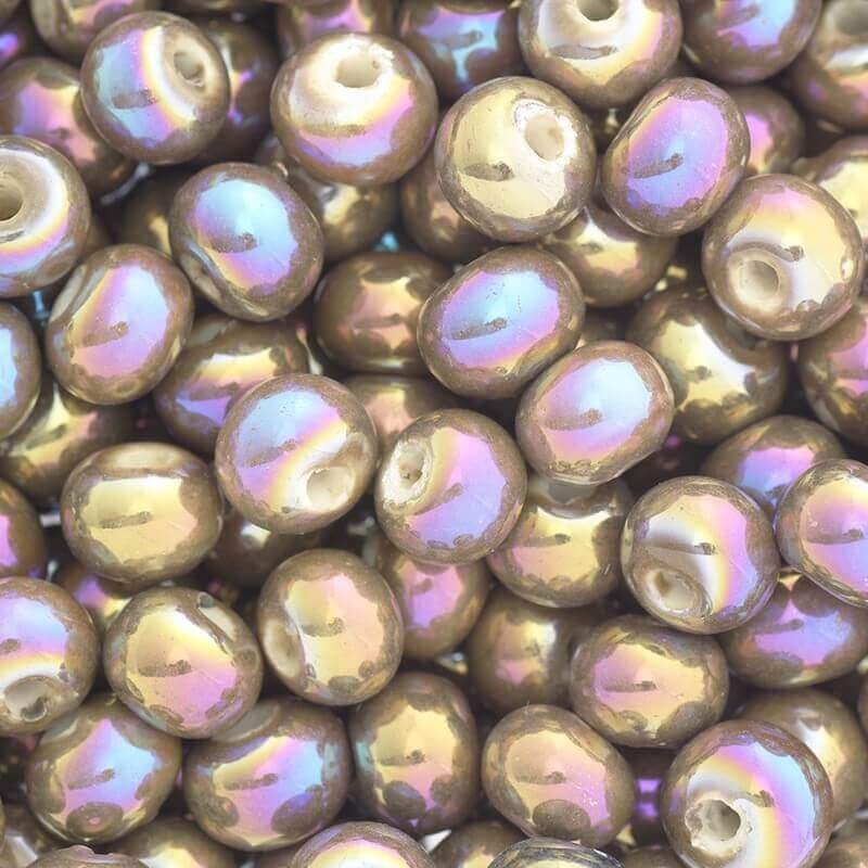 Ceramic ball 8mm cool brown rainbow gloss 3pcs CKU08B12