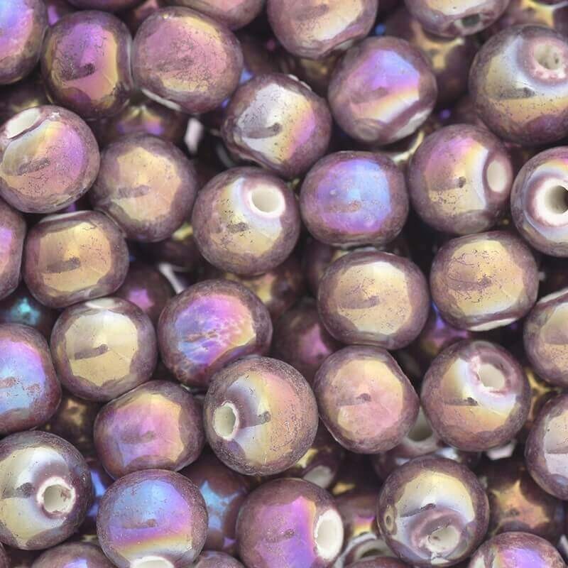 Ceramic ball 8mm cool violet rainbow gloss 3pcs CKU08F17