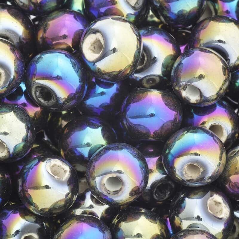 Ceramic ball 10mm black rainbow gloss 2pcs CKU10S17