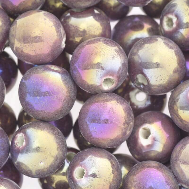 Ceramic ball 12mm dark blueberry rainbow gloss 1pc CKU12F16