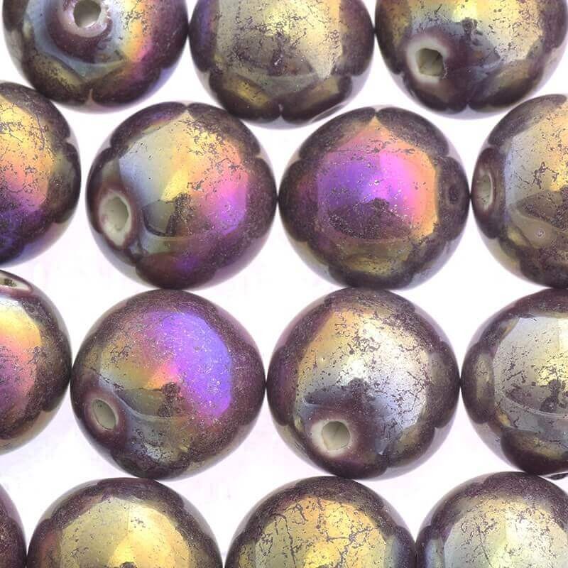 Ceramic ball 16mm dark blueberry rainbow gloss 1pc CKU16F16