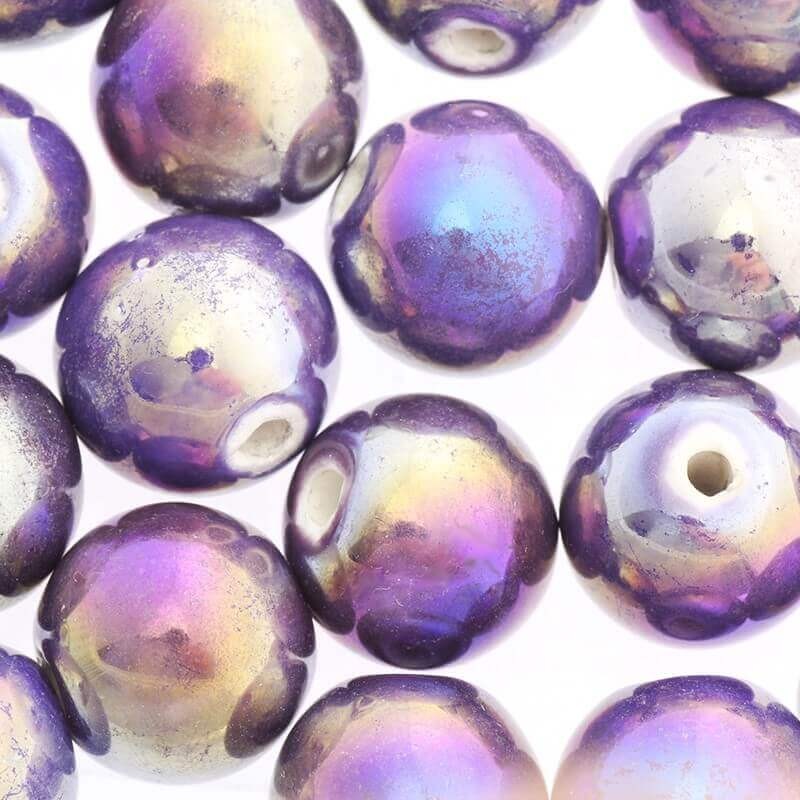 Ceramic ball 16mm light purple rainbow gloss 1pc CKU16F20