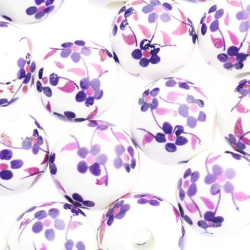 Ceramic ball with flowers 16mm violet 1pc CKU16KW02