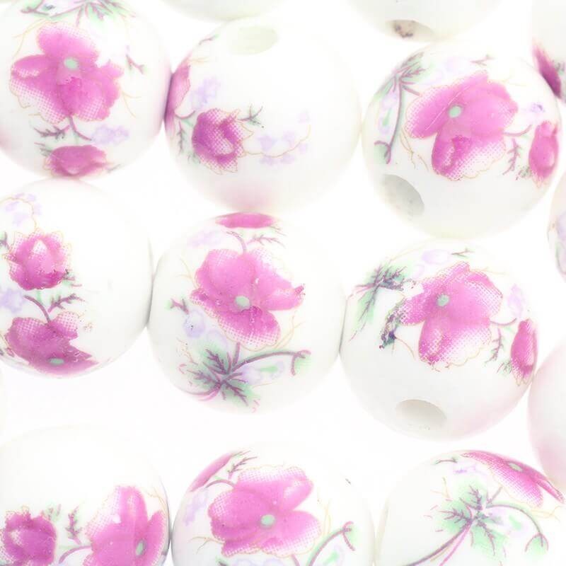 Ceramic ball with flowers 16mm pink purple 1pc CKU16KW08A