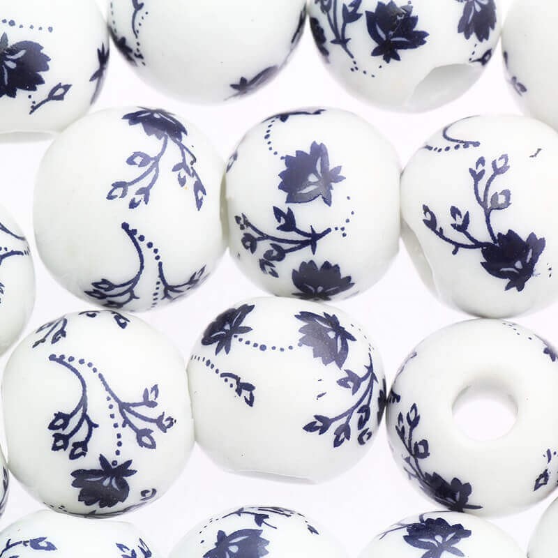 Ceramic ball with flowers 16mm navy blue 1pc CKU16KW19A