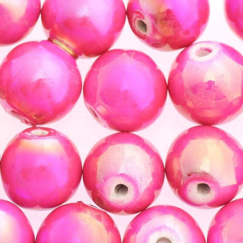 Ceramic ball 16mm fluo pink rainbow gloss 1pc CKU16R10