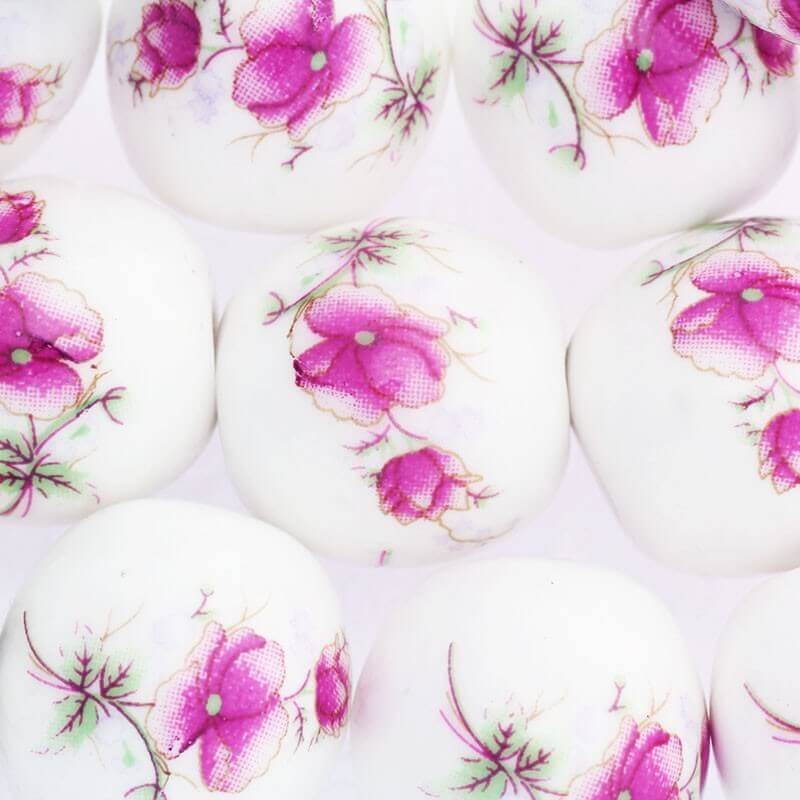 Kulka ceramiczna w kwiatki 20mm amarantowe fioletowe różowe 1szt CKU20KW08