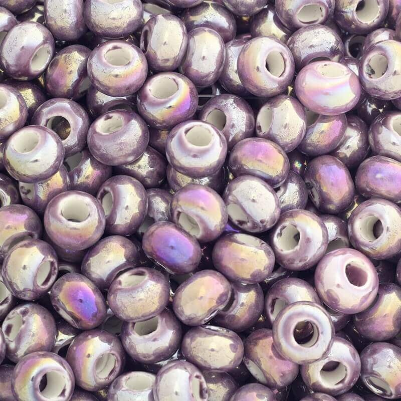 Ceramic modular bead 15mm cool violet rainbow gloss 2pcs CPAN15F17