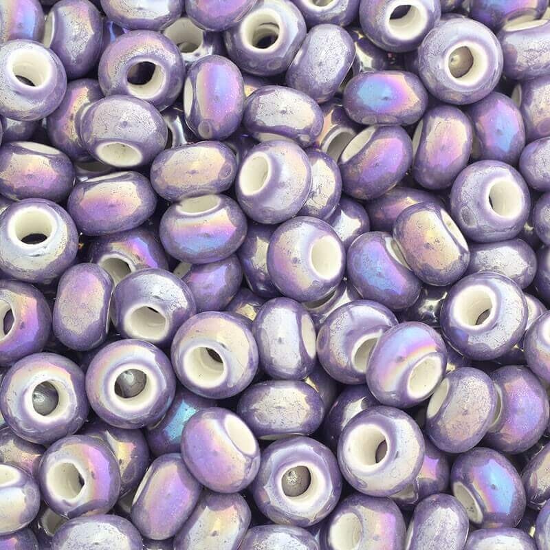 Ceramic modular bead 15mm light purple rainbow gloss 2 pcs CPAN15F20