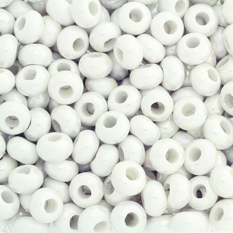 Modular ceramic bead 15mm white AB 2pcs CPAN15K08