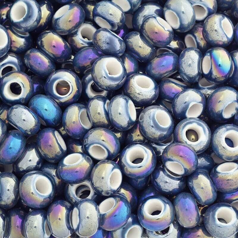 Modular ceramic bead 15mm navy blue rainbow gloss 2pcs CPAN15N07