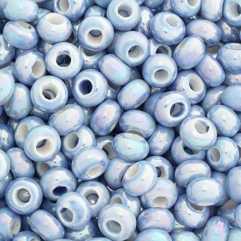 Ceramic modular bead 15mm lavender blue rainbow gloss 2pcs CPAN15N16