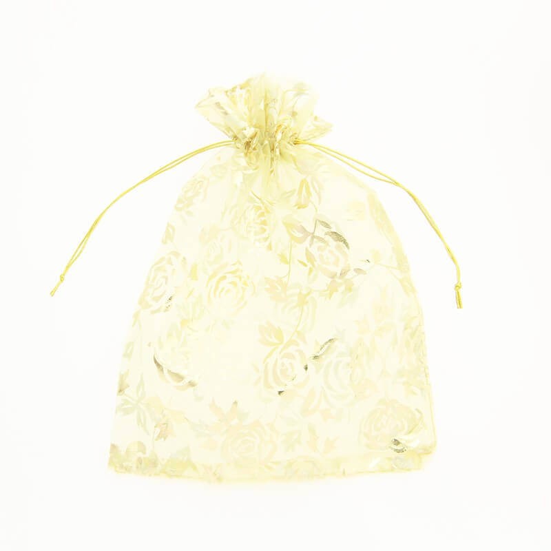 Organza bag Yellow with gold roses 13 x 18 cm 1pc ORGZOL13B